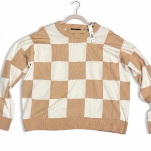 Tahari Checkered Camel and White Sweater